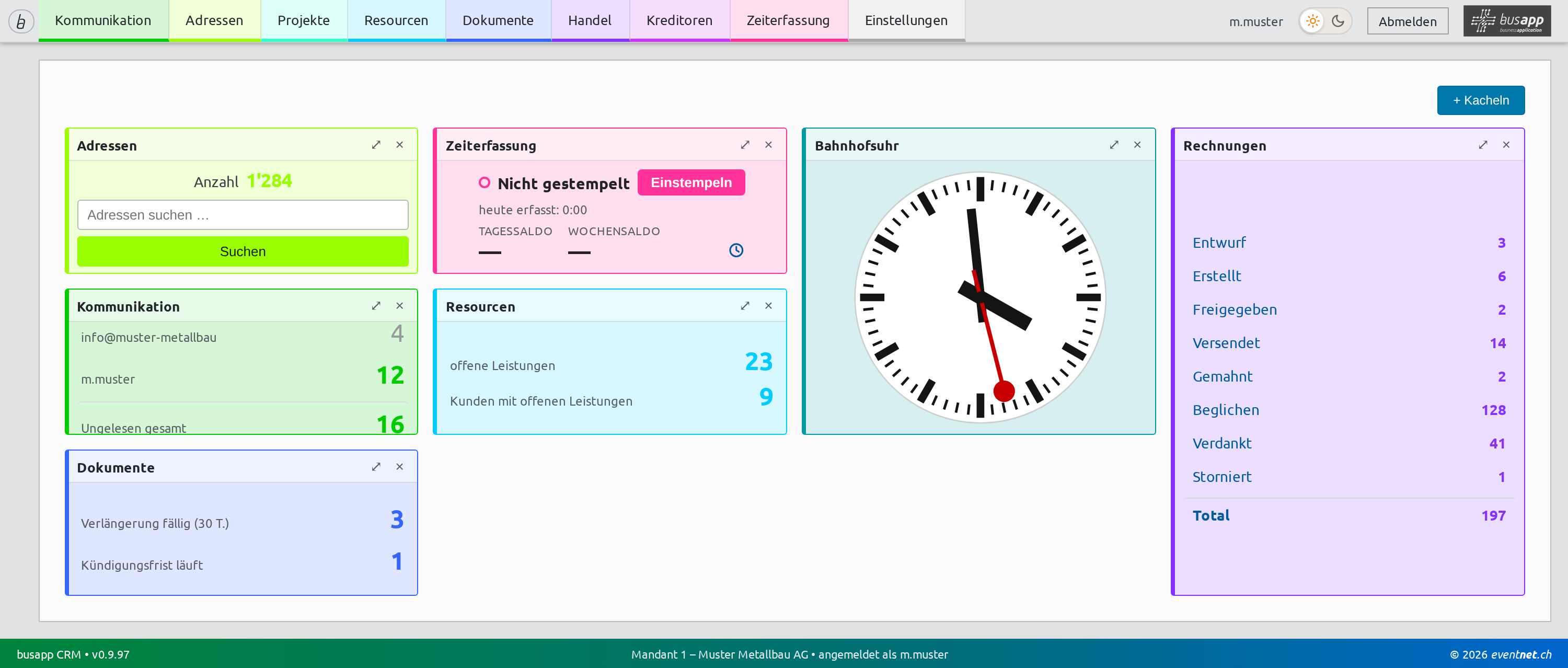 Dasselbe Dashboard in der hellen Fassung.